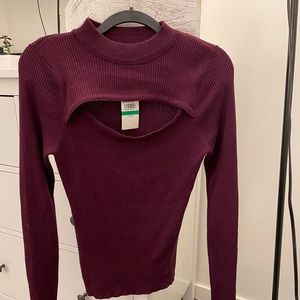 burgundy open cut long sleeve shirt